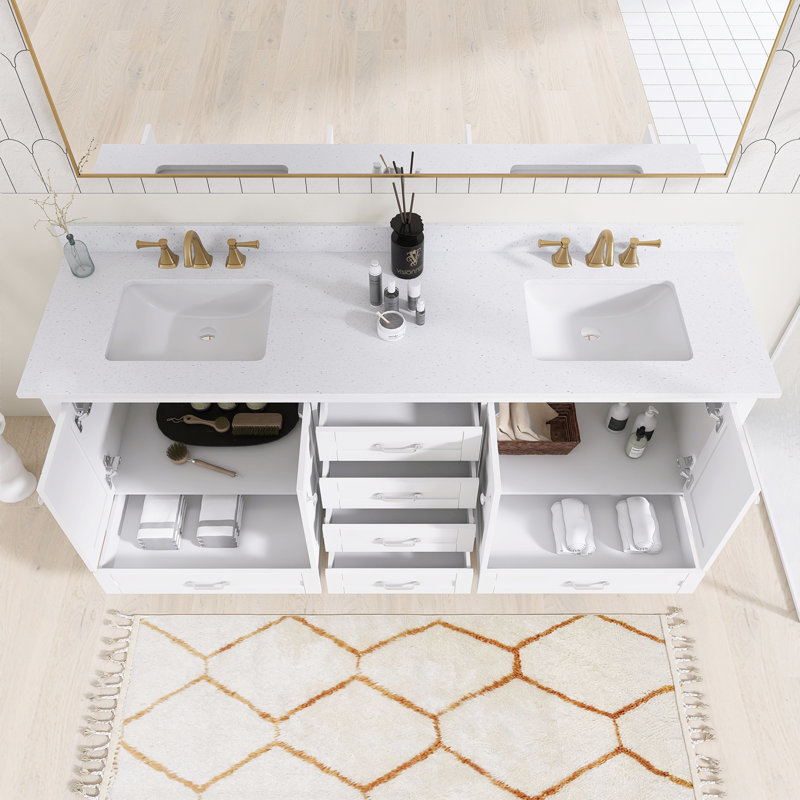 Meuble-lavabo autoportant 80 po à double cuve avec plateau en marbre de culture 80 po