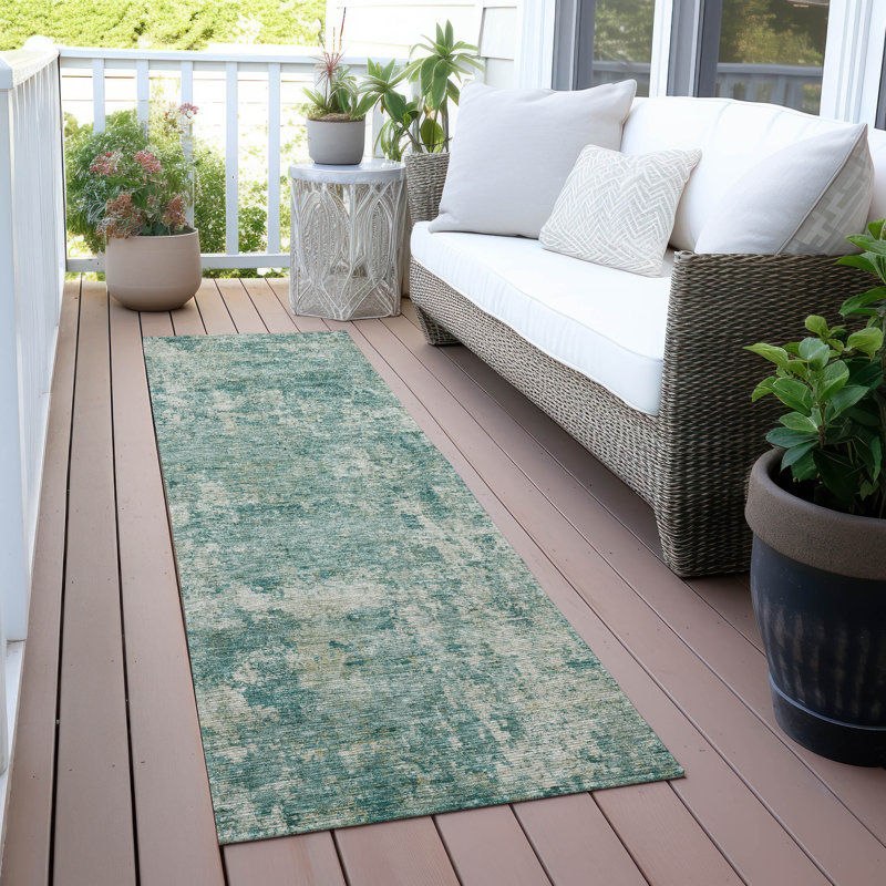 Machine Washable Indoor/Outdoor Xhevrie Teal Rug, Runner 2'3" x 7'6"