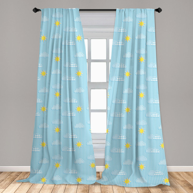 Pale Blue Sun and Clouds Polyester Rod Pocket Curtain Panels