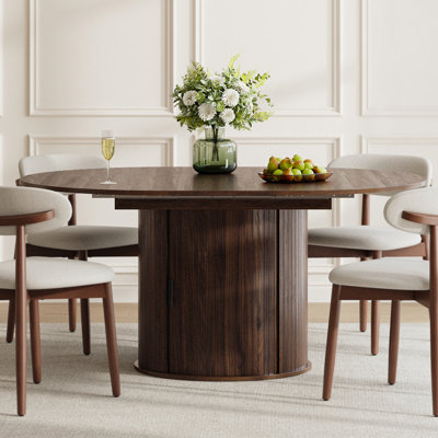 Modern Extendable Dining Table for 4-6 People with Hidden Storage, Foldable Oval Tabletop & Wood Grain Finish