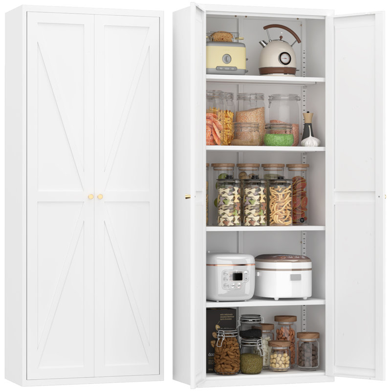 Buffet en métal, armoire de rangement, armoire de cuisine avec tablettes réglables pour la cuisine, Blanc