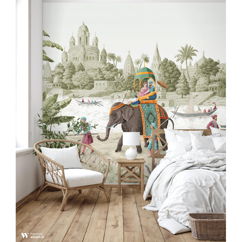 Papier peint exotique «Panorama», L 117,96 po x l 175 po, Vert