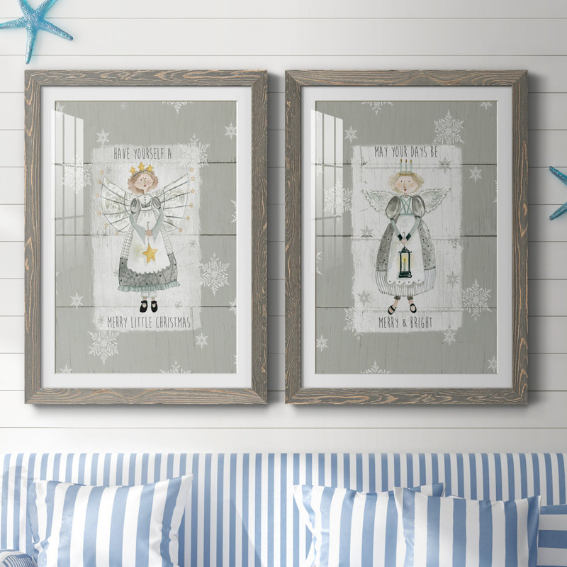 «Merry Little Christmas», ensemble de 2 reproductions d'art, H 44 po x l 31 po x P 1 po, Cadre en papier gris, Blanc