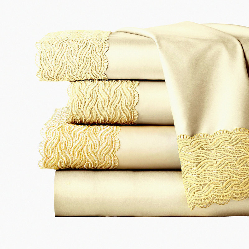Luxury Lace Dream Twin Sheet Set - 300 Thread Count Combed Cotton, Bridal Lace Design, Oversized Fit, Elegant Ecru Color - Perfect for Wedding Gift or Home Decor