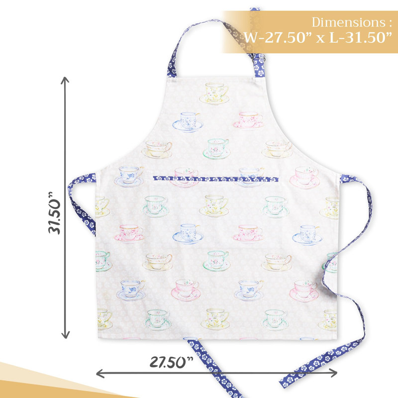Maison d' Hermine Apron for women with Pocket 100% Cotton 27.50"x31.50" 1 Piece Adjustable Neck Strap & long ties Apron Men, Chef, Wedding, Cooking, Gardening, Server Spring/Summer (High Tea)