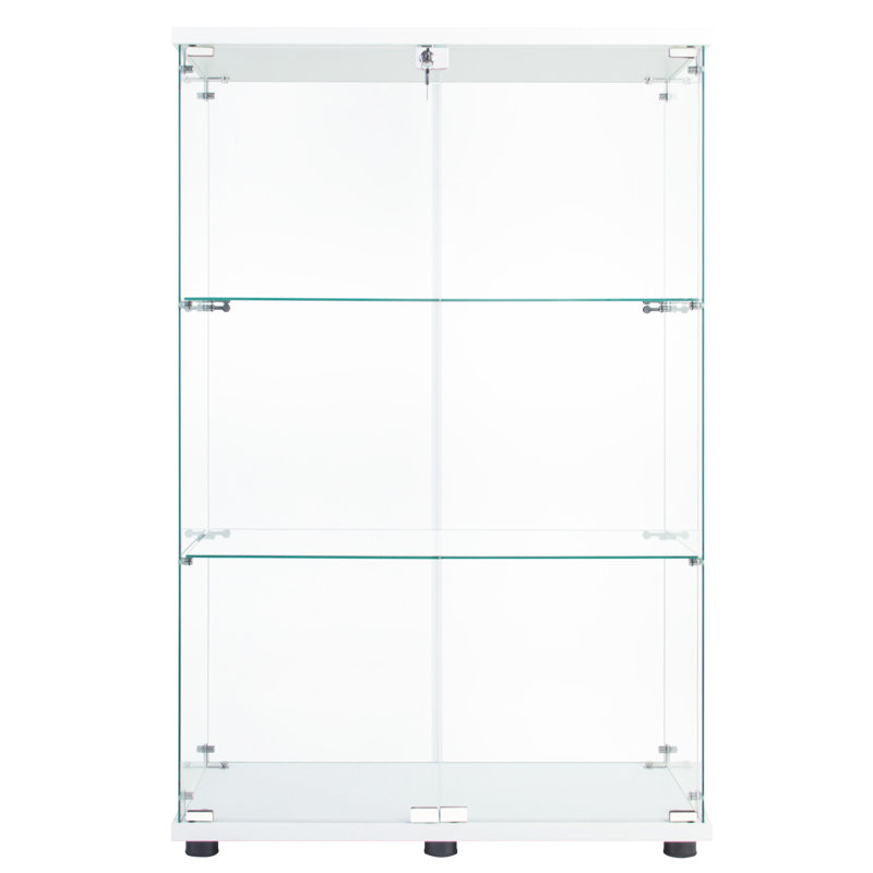 Vitrine à deux portes en verre blanc, 3 tablettes pour meuble avec portes et tablettes