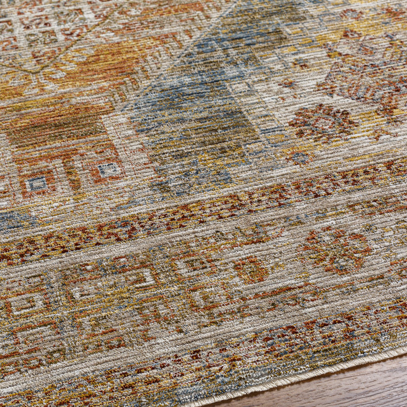 Tapis oriental brun clair / beige tissé à la machine, Rectangle 6 pi 7 po x 9 pi 6 po
