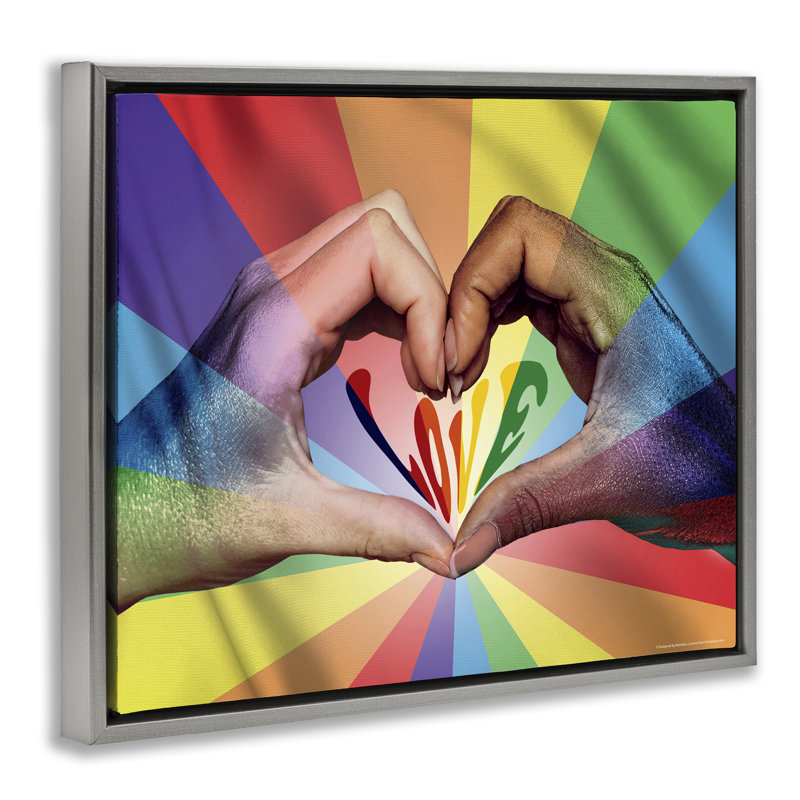 «Rainbow Love Hands», art mural encadré sur toile flottante par Reinders, Cadre flottant gris lustré, H 17 po x l 21 po