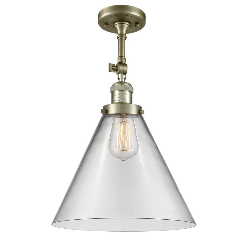 Plafonnier semi-encastré 1 lumière 12 po Tenny, Ampoule non incluse, Transparent, Laiton antique
