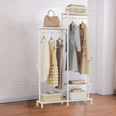 Freestanding Solid Wood Clothes Rack With Shelves For Bedroom Heavy Duty Garment Racks In Hallway Solid Wood Clothes Rack