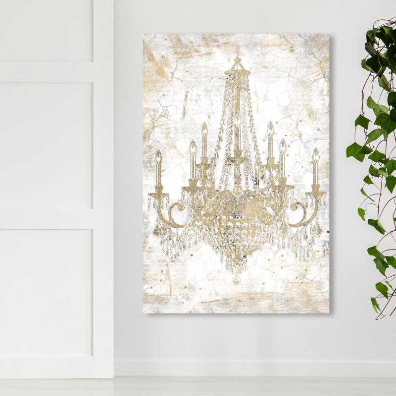 Fashion And Glam " Fashion And Glam White And Gold Chandelier " by Oliver Gal, 54" H x 36" W, Wrapped Canvas