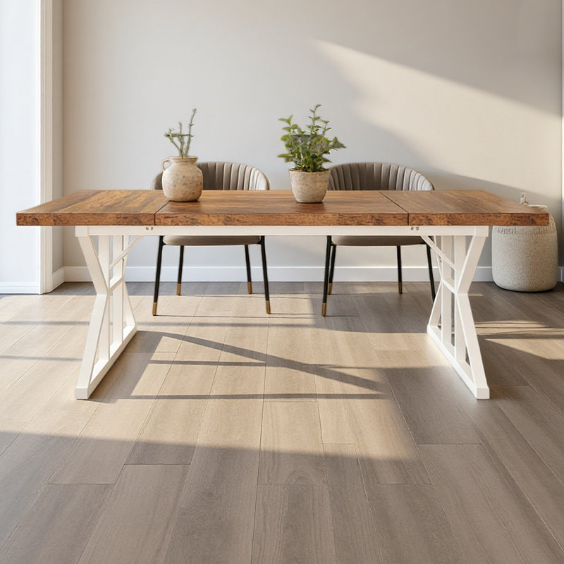 Kitchen Table,Rustic Dining Table,Modern Conference Table, White, Brown