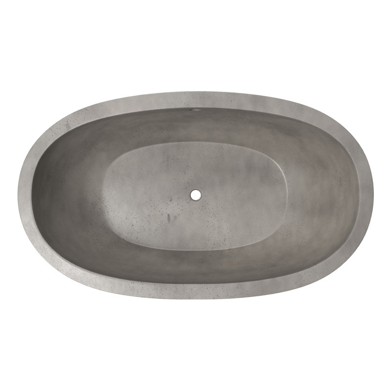 Avalon NativeStone Freestanding Soaking Cement Bathtub, Ash, 21" H x 36" W x 62" L