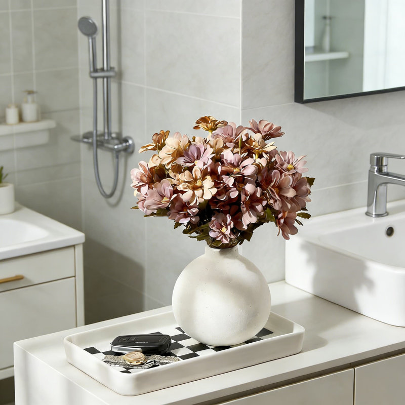 Plateau de rangement en céramique à carreaux pour meuble-lavabo et comptoir de cuisine - Porte-savon décoratif imperméable et porte-éponge avec grille texturée