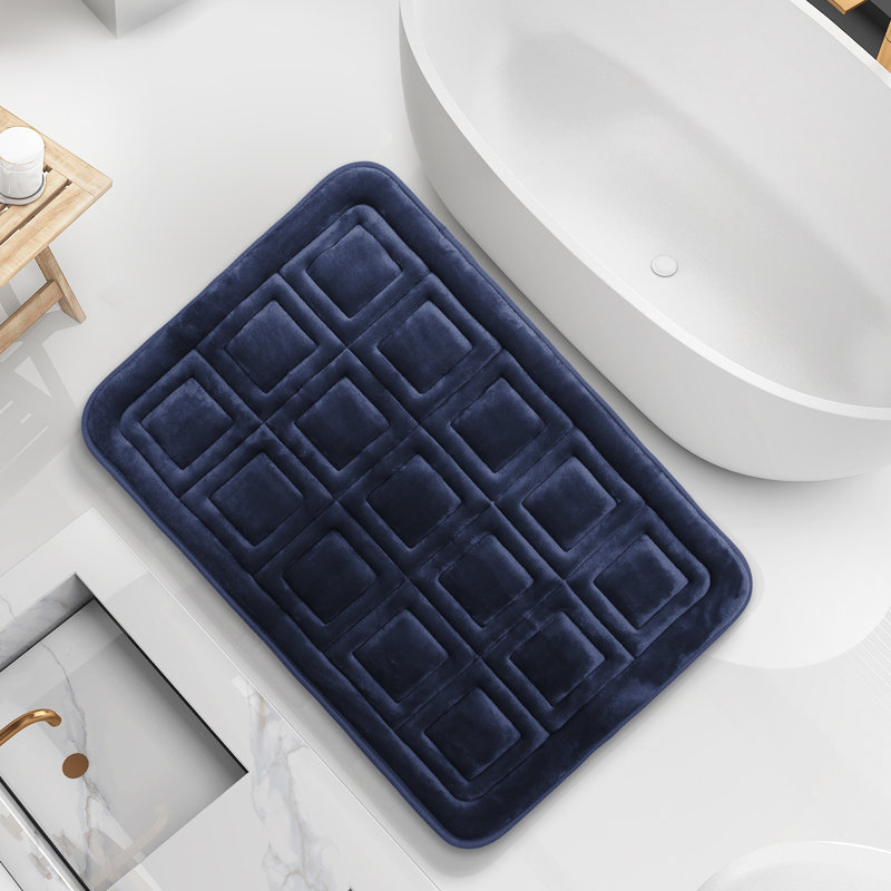 Ultra Soft Absorbent Memory Foam Waffled Bath Rug, 20" W x 32" L, Navy