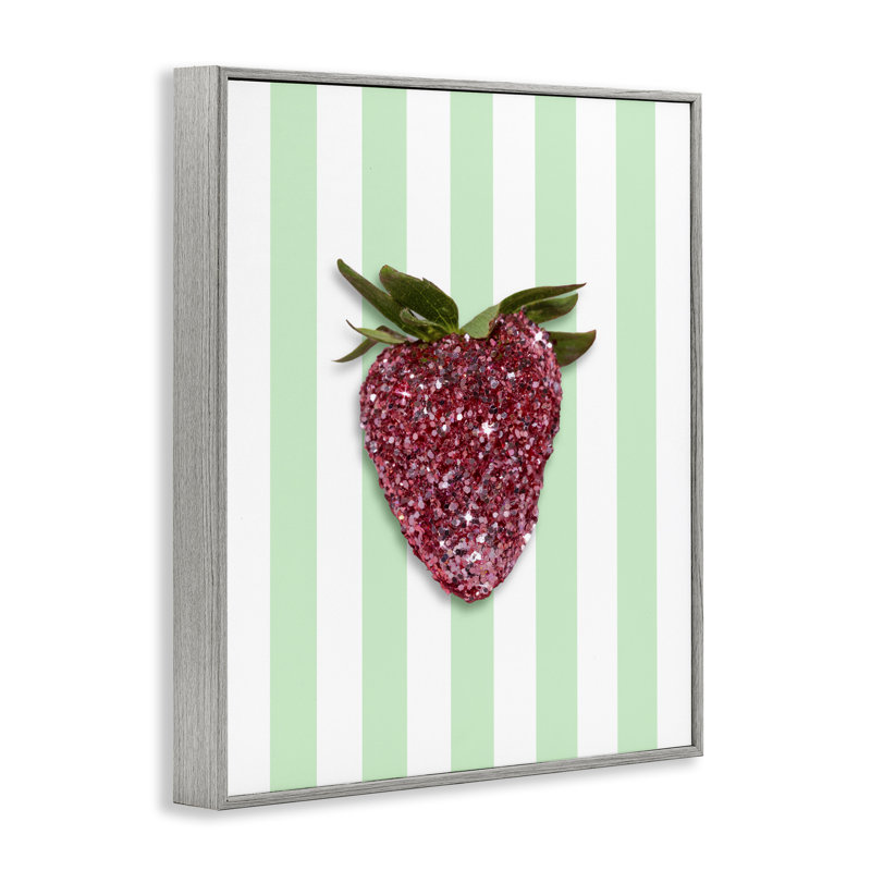 Estampe numérique cerise scintillante sur rayures vertes, design par Lish Creative, 20 x 16, Giclée de ferme grise encadrée