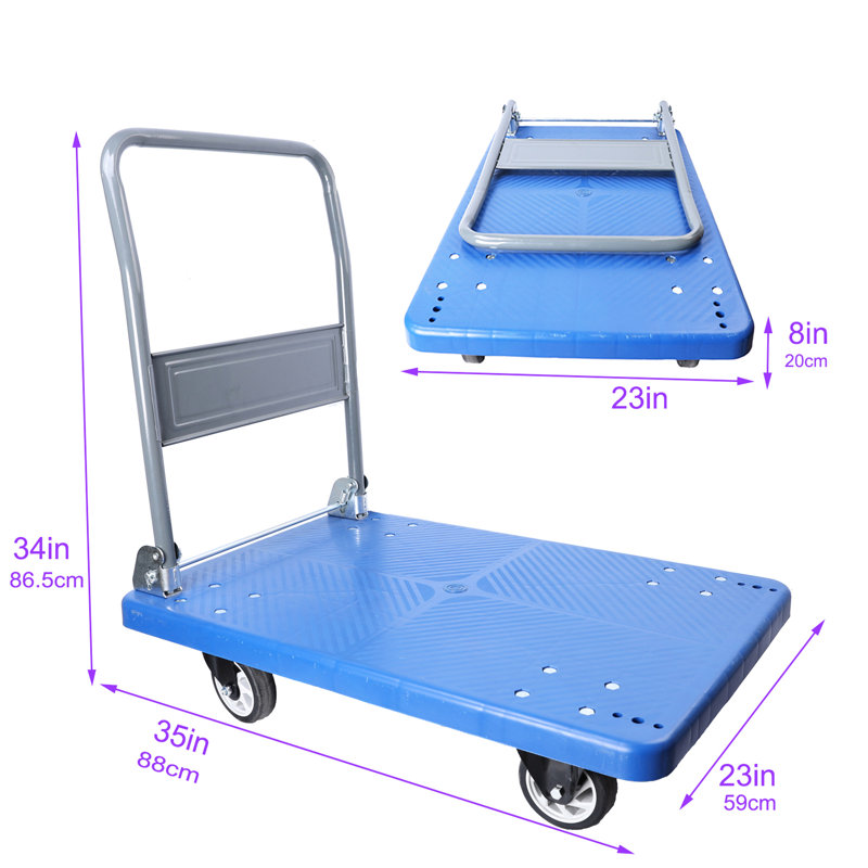 Chariot mobile peu encombrant amélioré - capacité de 660 lb, pliable, robuste, avec roulettes maniables, poignée pliable pour un rangement efficace