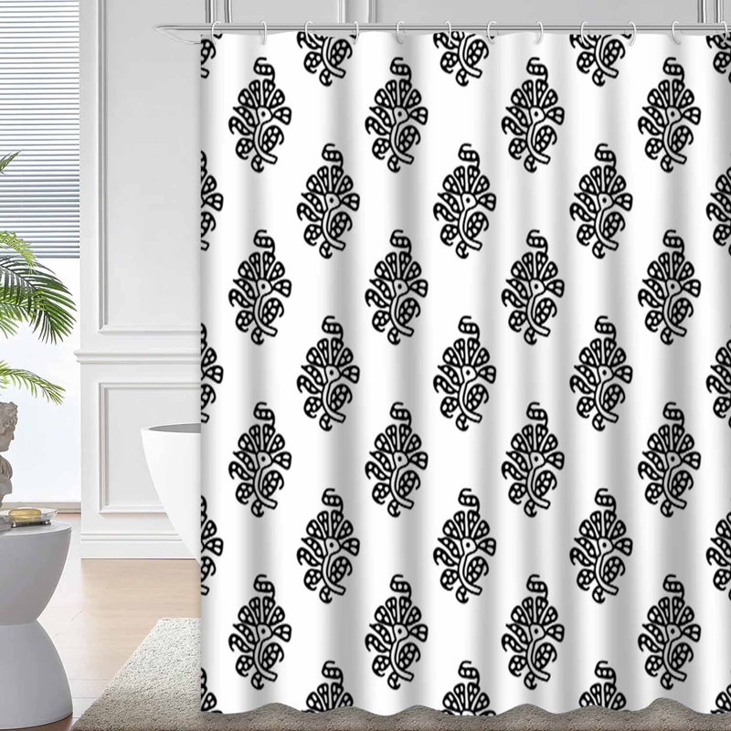 Rideau de douche blanc sans couture à motif floral traditionnel avec 12 crochets, L 72 po x l 72 po