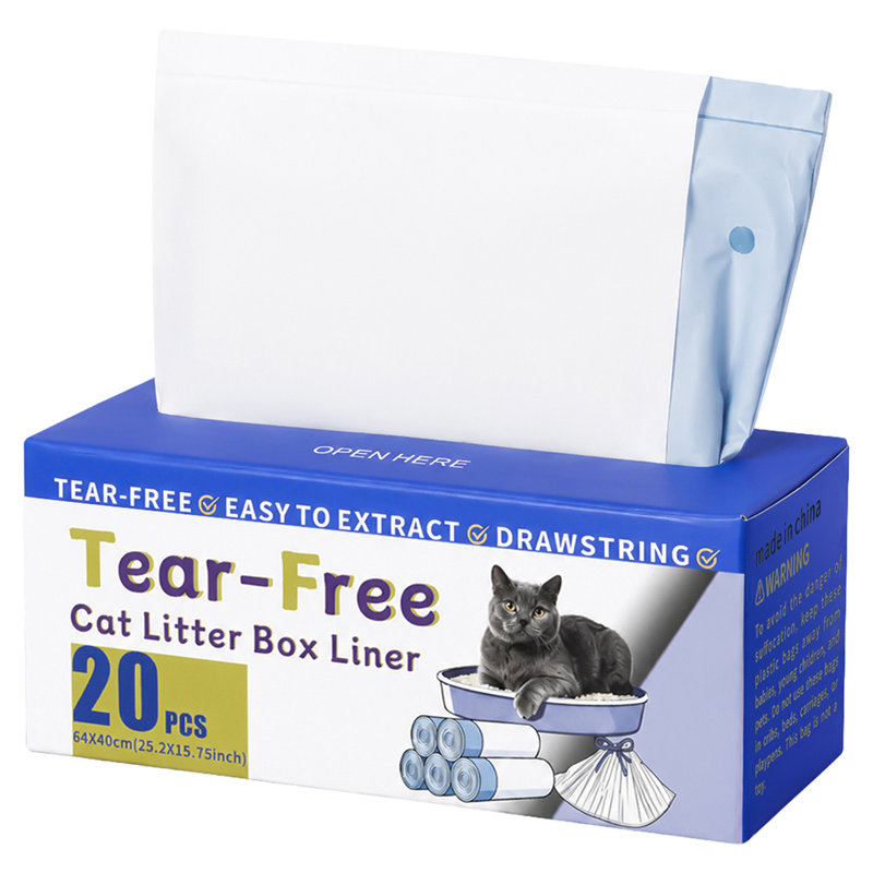 Skylos Cat Litter Bags Drawstring Tear Resistant 120 Pack Auto Litter Tray Blue