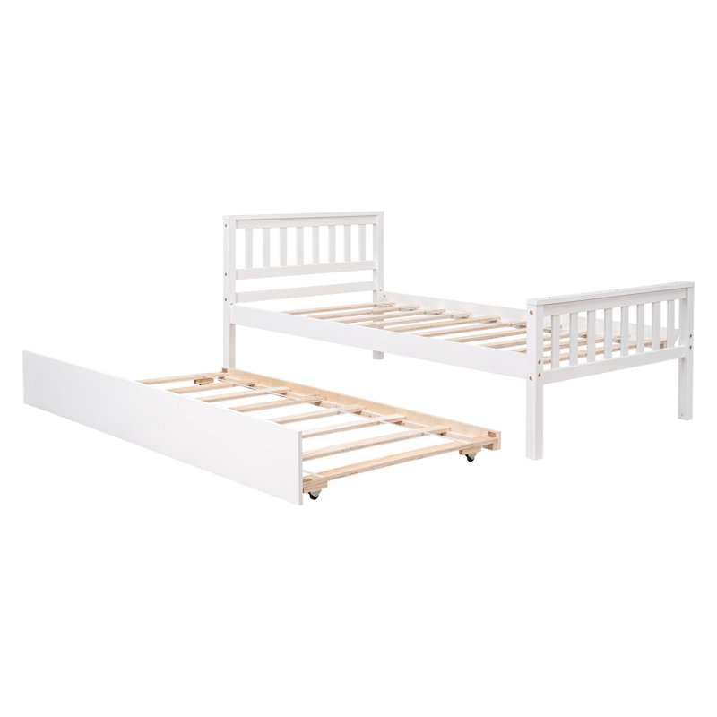 Lit simple avec lit gigogne, cadre de lit plateforme avec tête et pied de lit, pour un petit espace de vie dans la chambre à coucher, aucun sommier nécessaire, blanc (nouveau SKU: W504P148532)