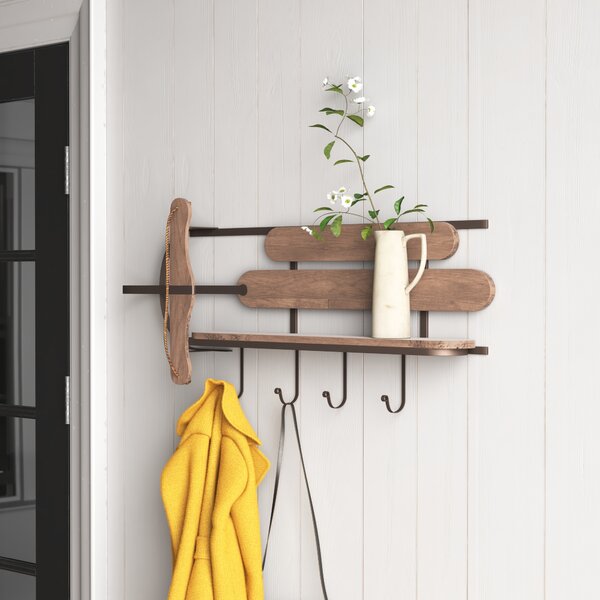 17 Stories Samuels Rubberwood Accent Shelf with Hooks