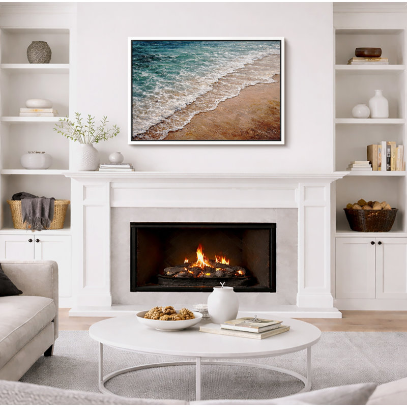 «Ocean Waves Shoreline», art de bord de mer, impression sur toile encadrée, H 16 po x l 24 po x P 1,5 po, Cadre blanc