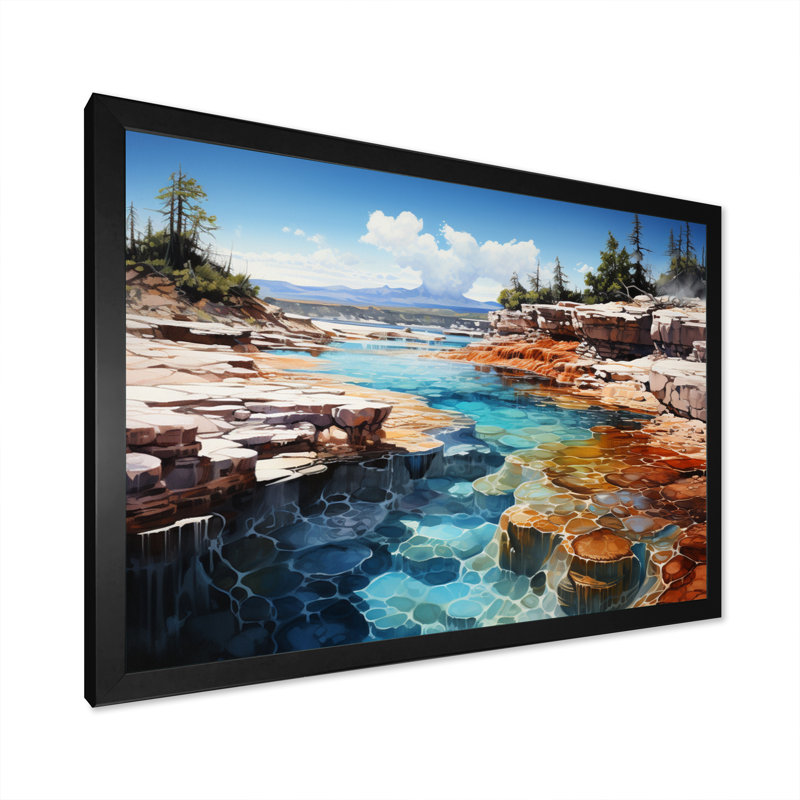 Beric Geyser Hot Springs Bath III - Imprimé, Cadre simple noir, H 30 po x l 40 po x P 1,5 po