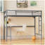 Lit mezzanine simple en métal avec bureau, échelle et garde-corps, bureau sous le lit-1343720045