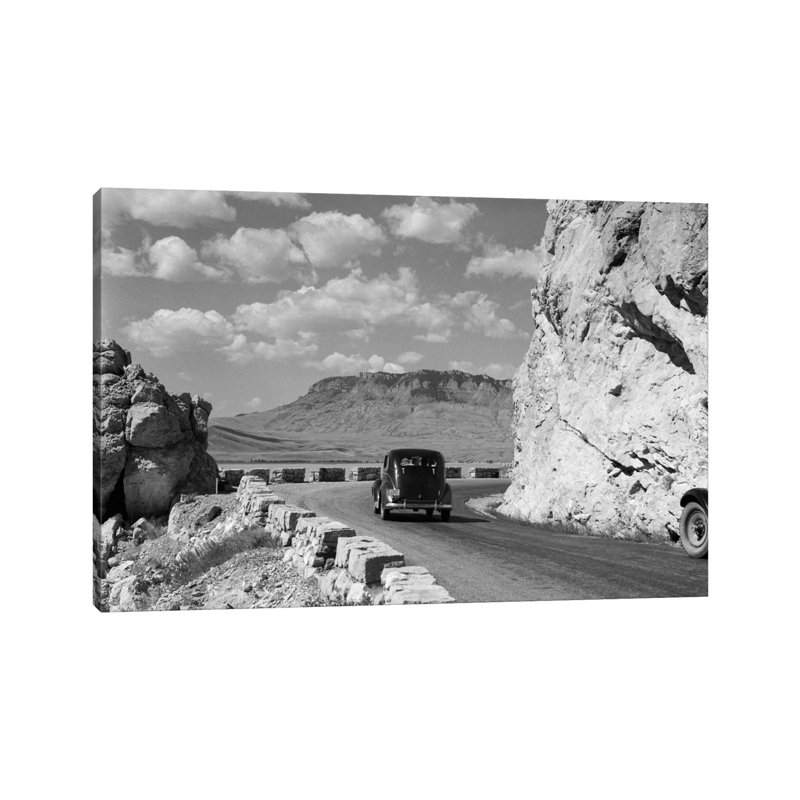 1930S-1940S Car Driving On Mountain Road In Yellowstone National Park Near Cody Wyoming USA - Wrapped Canvas Print