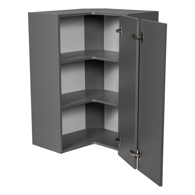 Armoire murale de coin en panneau de particules l 24 po prête à assembler, Gris lustré, H 36 po x l 24 po