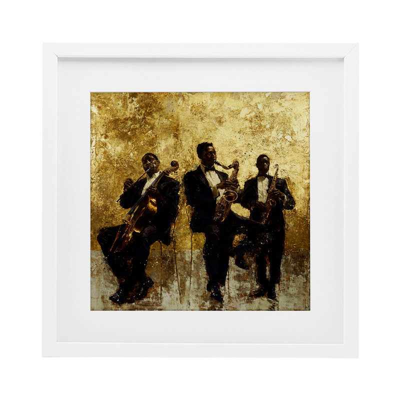 Reproduction sous verre encadrée «Golden Era Musisans» par Marta Wiley, H 16 po x l 16 po, Cadre blanc côtier
