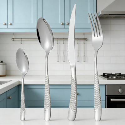 20 Piece Premium Stainless Steel Flatware Set - Mirror Polished Cutlery With Star Diamond Design For Steak, Restaurant, And Home Dining