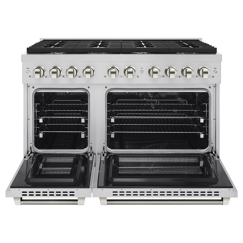 ZLINE Autograph 48 in. Paramount Dual Fuel Range in Stainless Steel with Bronze Helix Handles, Polished Nickel
