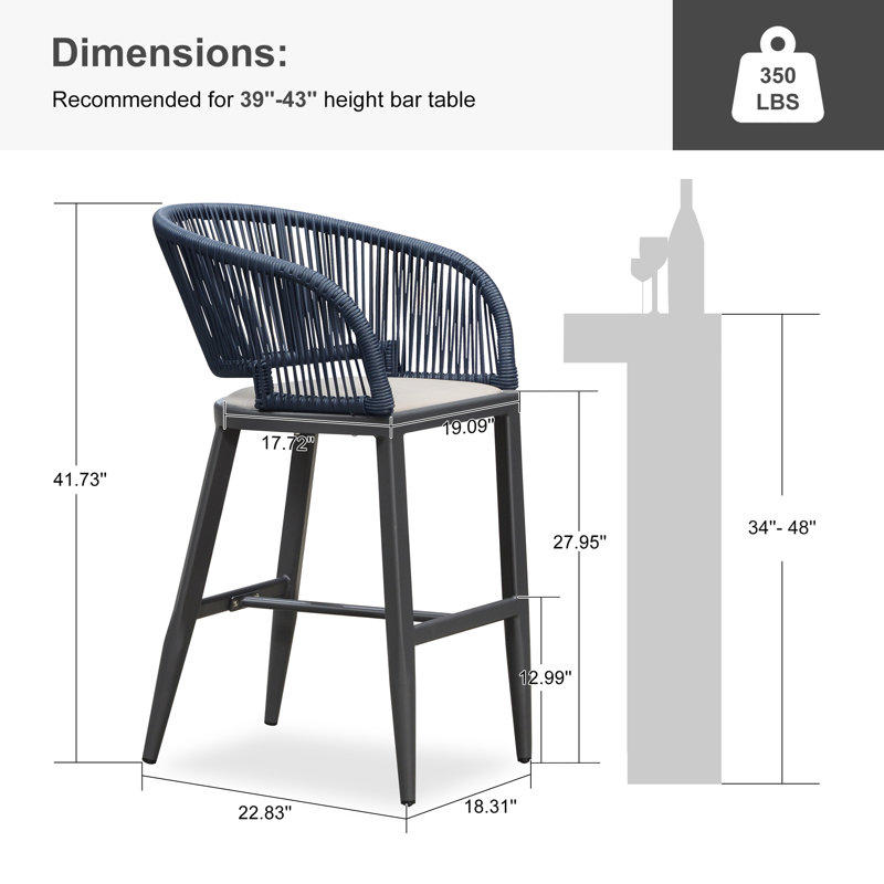  Chaises de bar 2 pièces en osier avec 2 coussins intégrés et dossier enveloppant, Gris, Gris