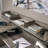 Industrial L-Shaped Desk With Built-In Usb Ports And Grommet Holes, Brown Finish