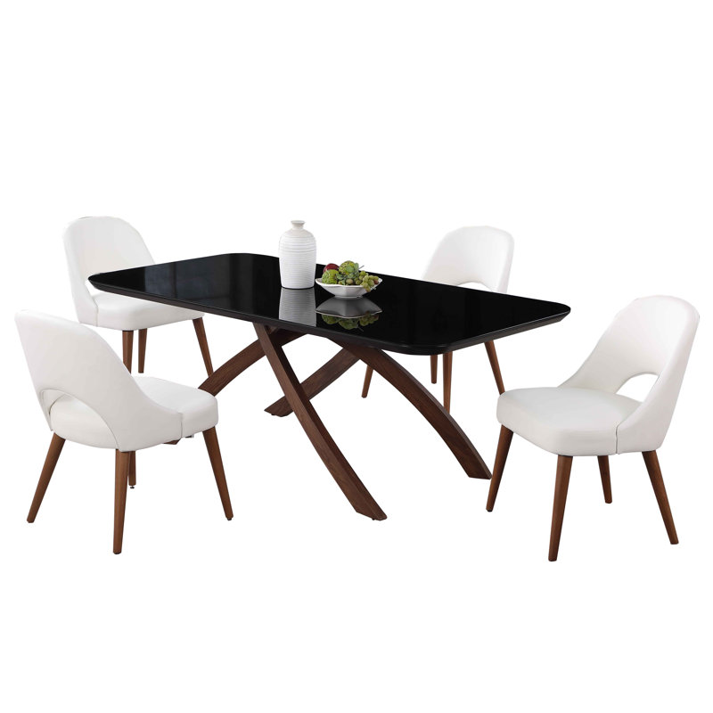 Tanyka Dining Set W/ Black Glass Table & Open Back Chairs