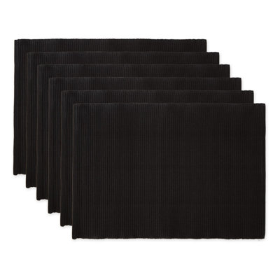 Ensemble de napperons de base côtelés Basic 100% coton, 13 x 19, noir, 6 pièces