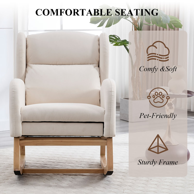 Fauteuil à bascule surdimensionné avec repose-pieds, fauteuil oscillant rembourré en peluche, fauteuil à bascule avec poche latérale, fauteuil de lecture décoratif pour le salon et l'allaitement