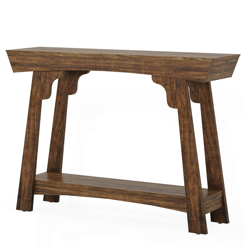 41 Inch Wood Console Table Behind Couch, 2-Tier Small Entryway Table With Storage, Farmhouse Narrow Sofa Table For Hallway, Living Room, Rustic Brown