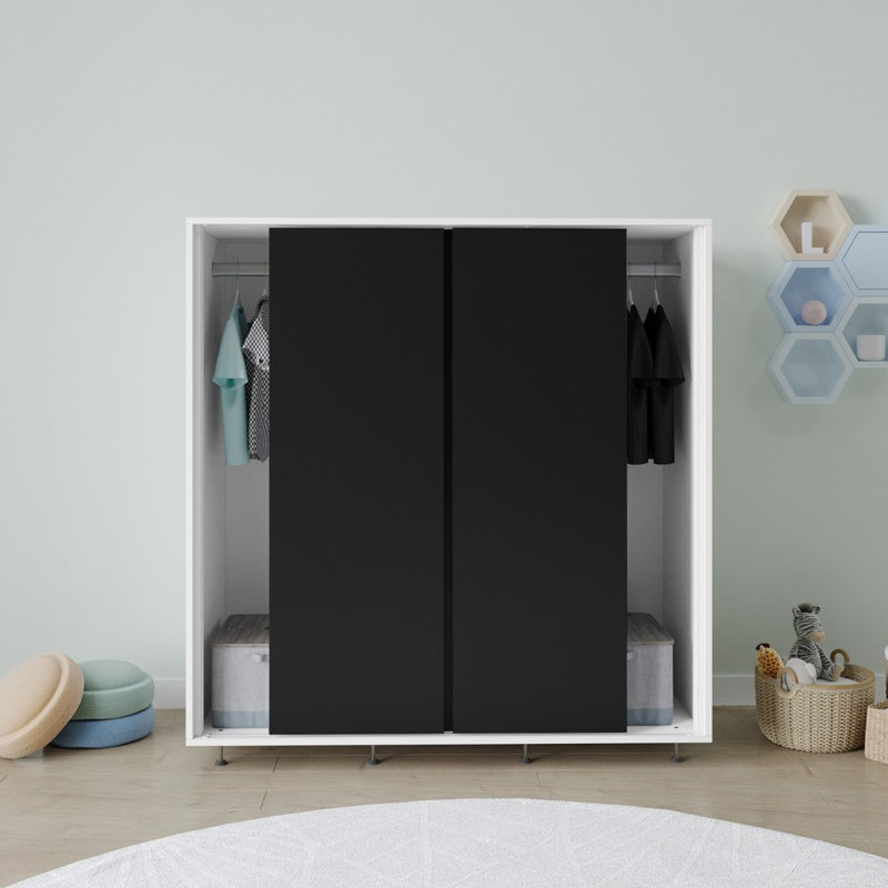 Solid Wood Wardrobe, White/Black