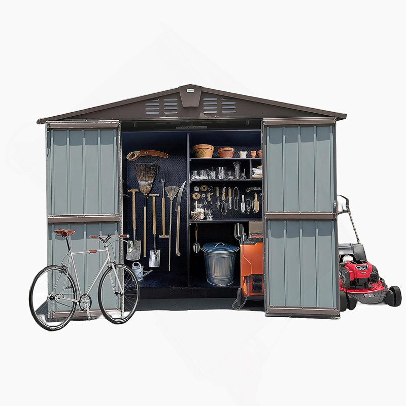 Remise de rangement en métal, Black, H 76,57 po x l 118,43 po x P 95,12 po