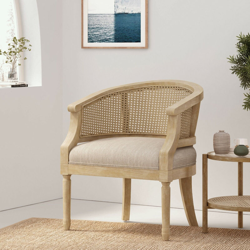 Wood frame Accent Chair with soft seat cushion, Beige