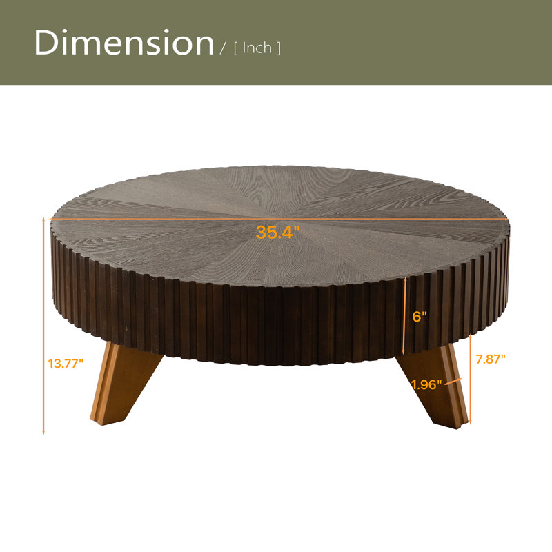 Table basse ronde 35,4 po, table basse convenant à une table basse, Naturel, Brun