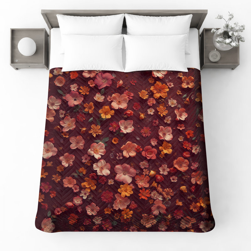Couvre-lit matelassé à motif floral vibrant toutes tailles, Double