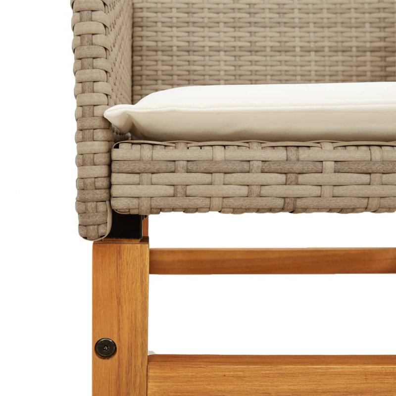 Latitude Run® Patio Chairs With Cushions 2 Pcs Poly Rattan&Solid Wood, Beige