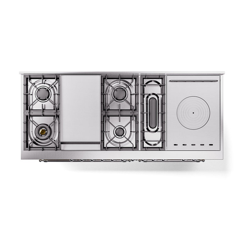 ILVE Nostalgie II Noblesse 60 in Dual Fuel Range 7 Burner, Griddle, Frenchtop, Antique White/Chrome, Natural Gas