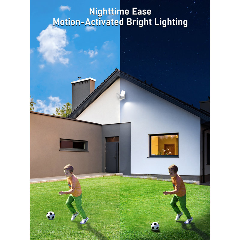 LED Flood Light with GFCI Outlets, Motion Sensor & Dusk to Dawn Security Lamp, White