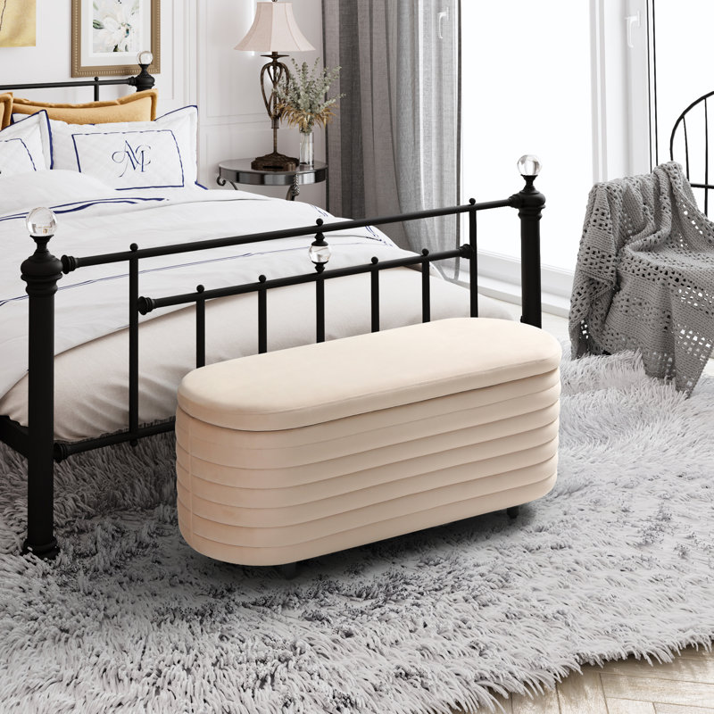Farrah Upholstered Storage Bench, 18.1" H x 42.5" W x 17" D, Tan