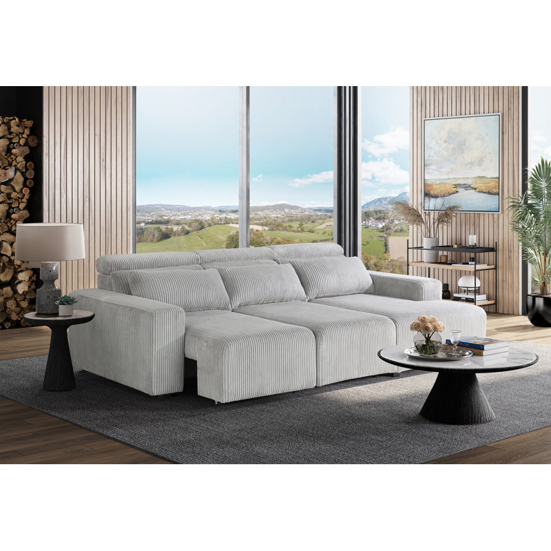 Gray Corduroy Fabric Power Reclining Sectional Sofa