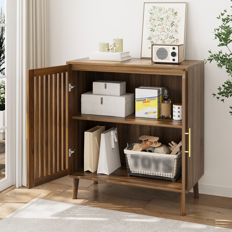 Louvered Cabinet - Walnut, Storage For Dining & Living Room In Walnut Design Kitchen, Area
